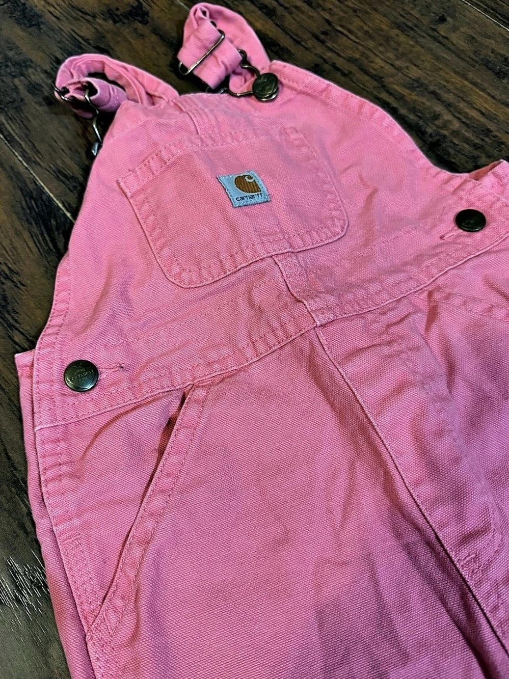 Carhartt Girls' Loose Fit Canvas Bib Overalls Pink Girls 3T